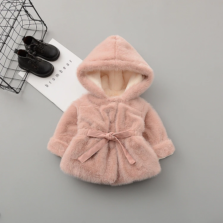 
Baby girls fashionable winter thick warm hooded fur coat baby clothing dress 
