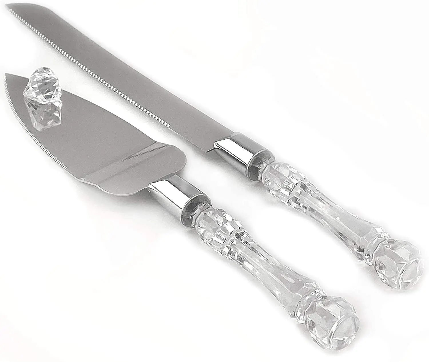 2 piece Gift pack stainless steel cake serving utensils crystal handle wedding knife server set for birthday and parties