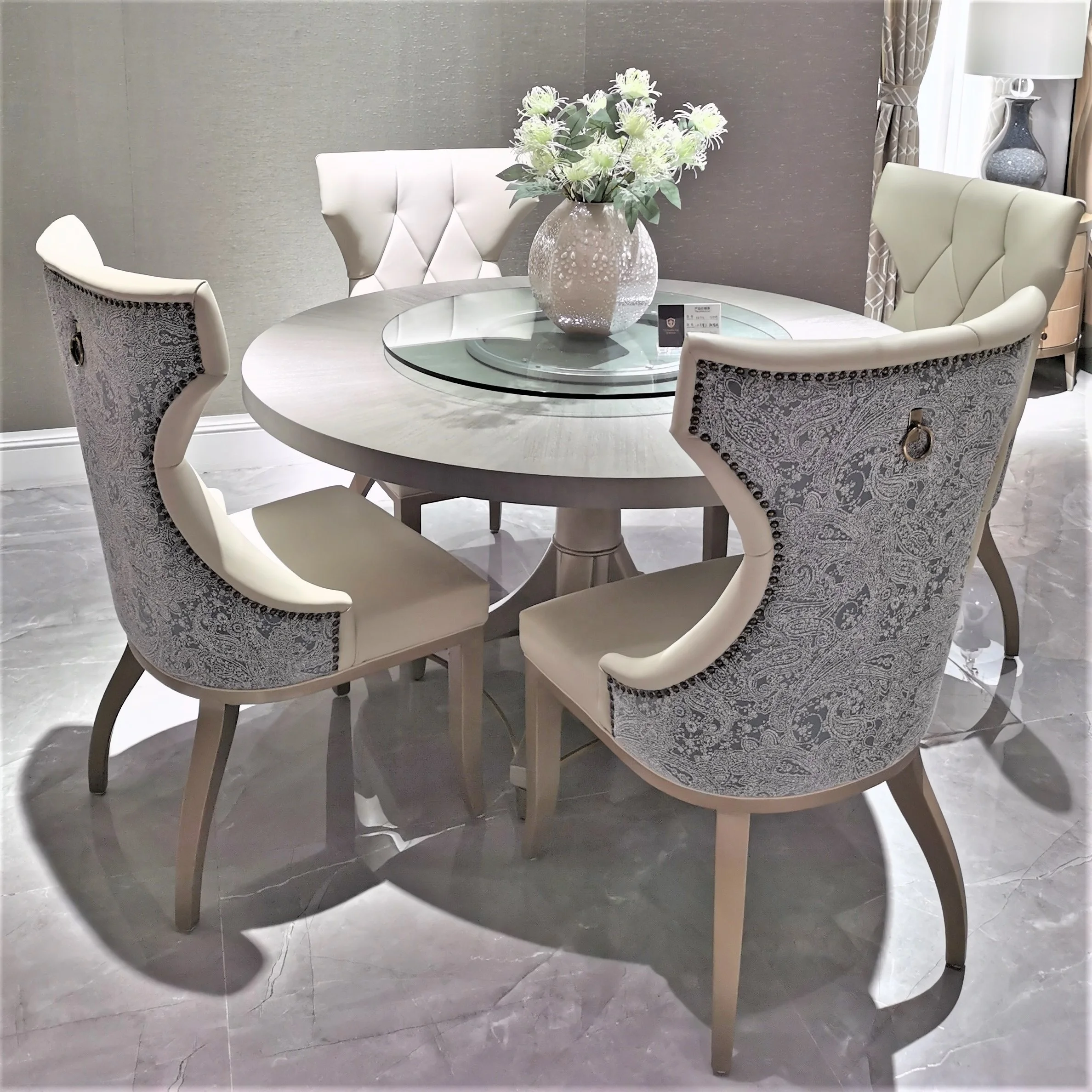 luxury traditional style Dining Sets classic french Furniture solid wood round dining table with 6 chairs dining set