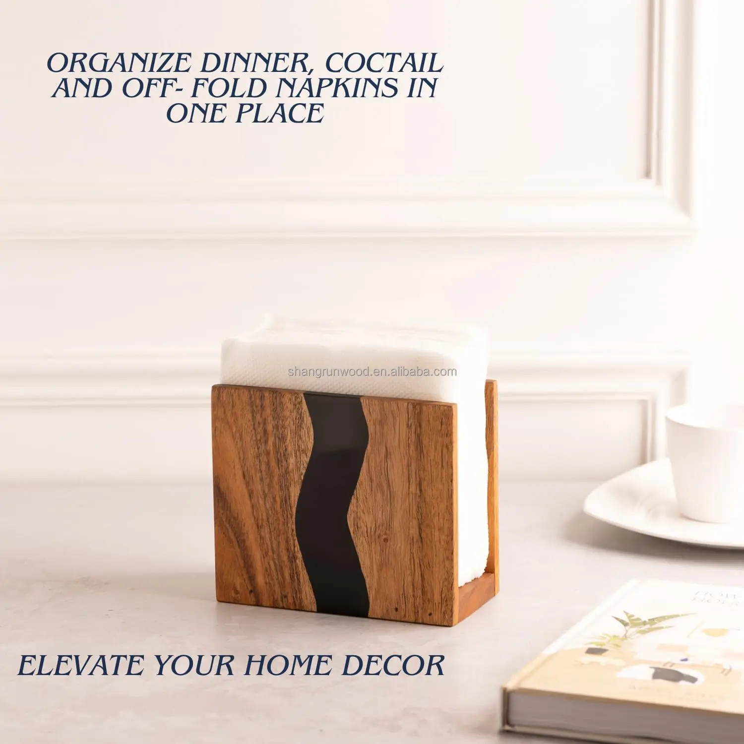 Acacia Wood & Transparent Epoxy Resin Tissue Dispenser Box Wooden Napkin Holders Farmhouse Napkin Organisation