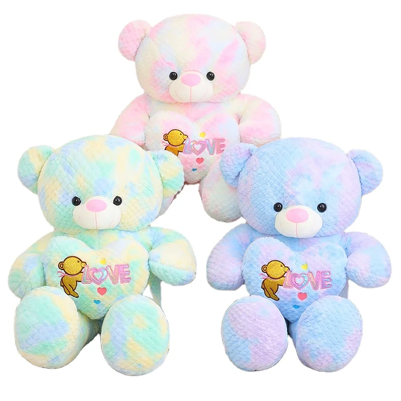 День Святого Валентина красочный Радужный плюшевый медведь аниме игрушки Детский подарок на день рождения маленький с сердцем мягкие животные