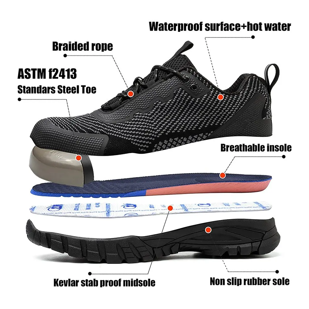 Waterproof Steel Toe Shoes for Men Comfy Lightweight Non-Slip Work Safety Shoes