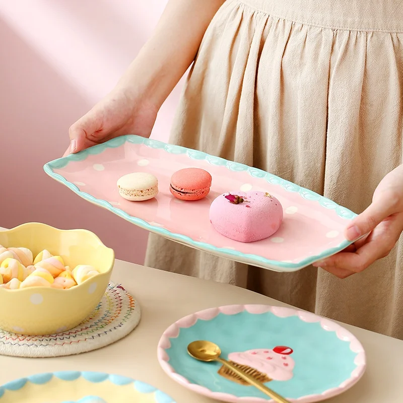 Dinnerware Set Cartoon CakeStyle Ceramic Cutlery Tableware Cute and Creative Rice Noodle Breakfast Bowl Stylish Design