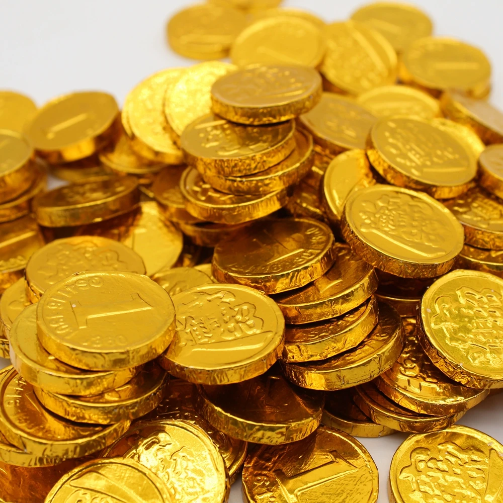 Large foil wrap money chocolate manufacture fun golden coins shaped chocolate