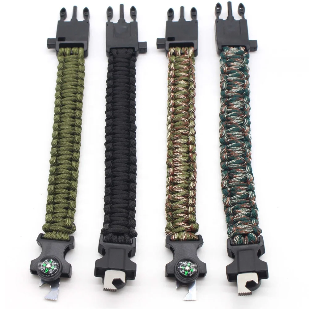 Camping Survival Paracord 550 Strap Wrist Fishing Kit inside Braided Bracelet