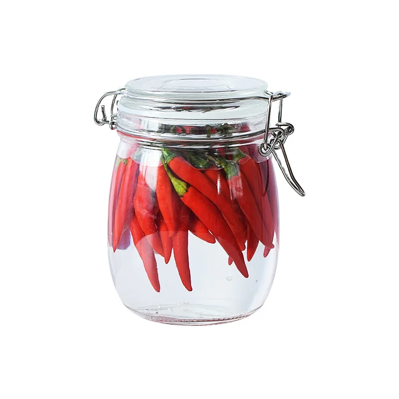 Small Hexagon clear Glass Honey Jar With Latch Top