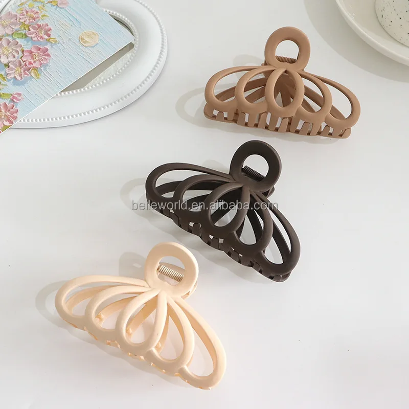 BELLEWORLD bulk premium hair clamps accessories 11cm 1pcs korean coffee beige matte geometric large hair claw clip acrylic