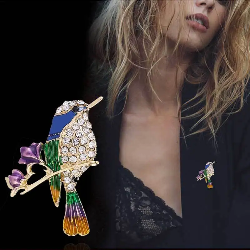 fancy cute bird brooches pins,blingbling crystal enamel animal metal rhinestone brooch corsage accessories