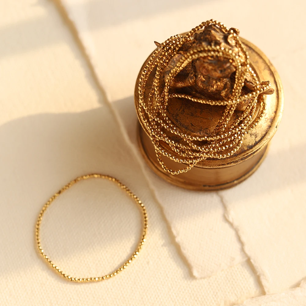 Minimalism Jewelry Women Accessories Geometric Stainless Steel Plated 18k Gold Tiny Ball Beaded Elastic Bracelet