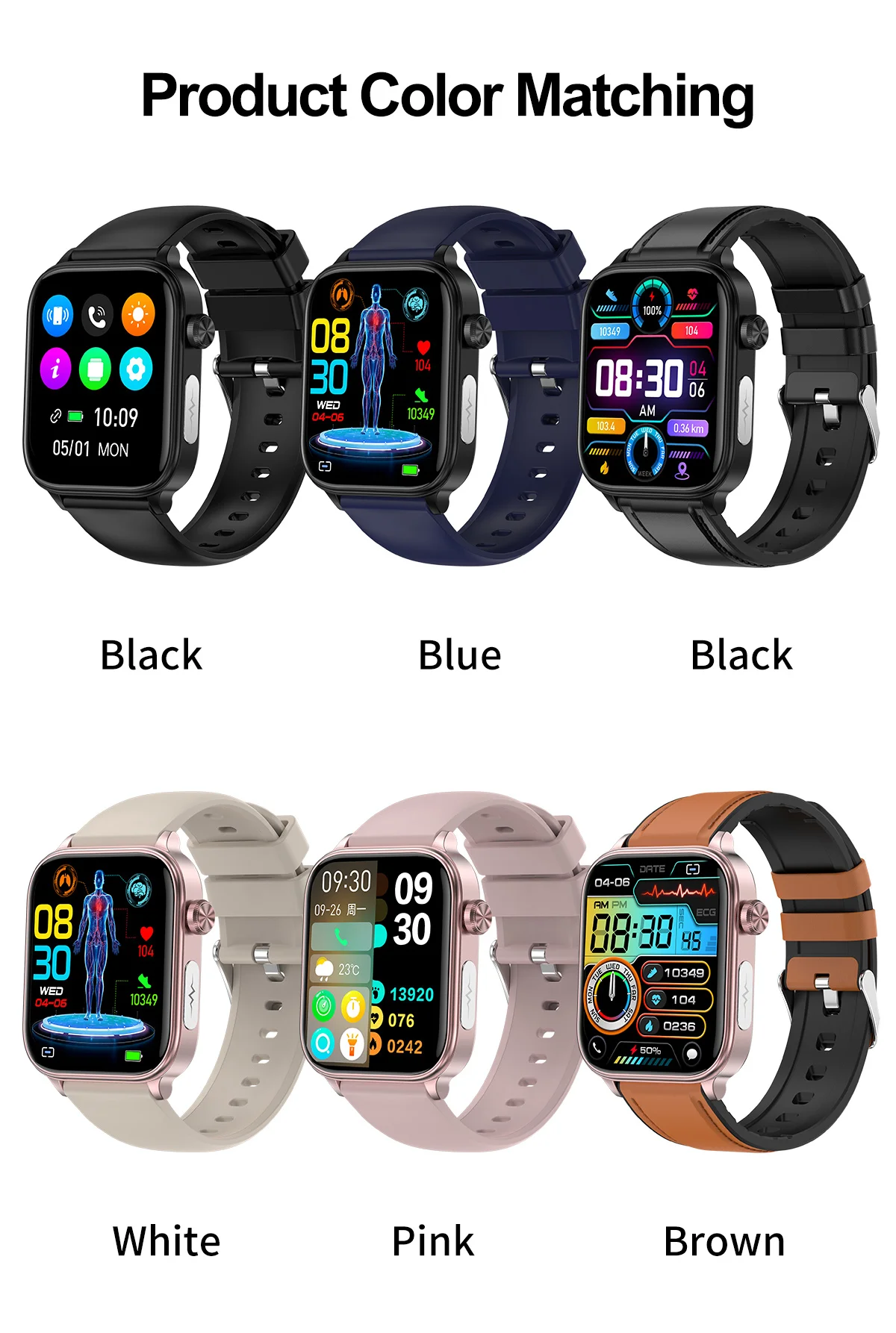 New BT Call 1.96 Inch TFT Screen Health Monitor Men IP68 Waterproof Measures Blood Pressure Oxygen Body iOS Android Elderly