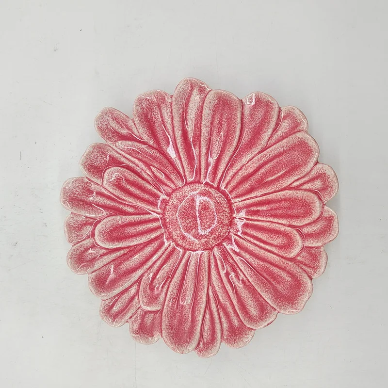 New design red Ceramic porcelain food safe dinning desert flower plate cake stand  dish for holiday display and everyday use