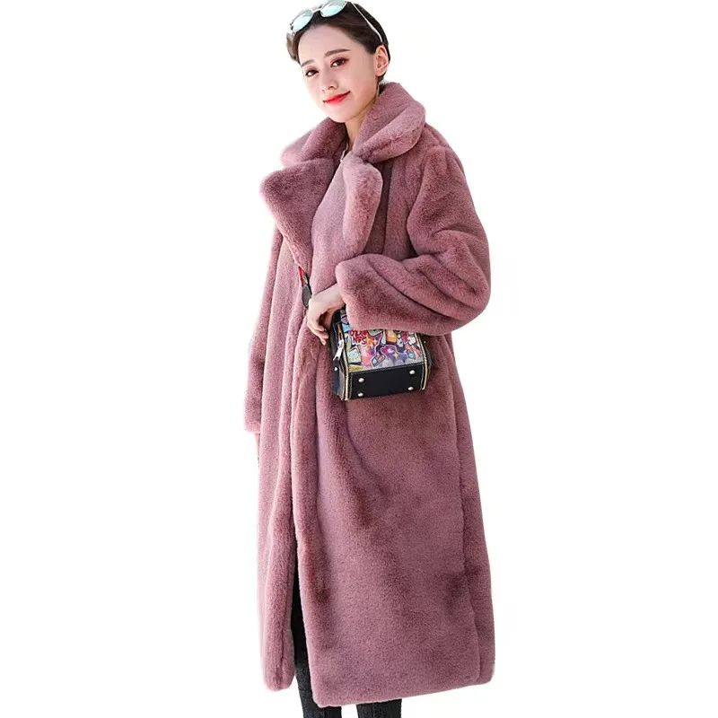 Dropshipping 2022 winter women clothing women Faux Mink Fur Trench Cozy Long Coat With Lapel For women Winter Outwear