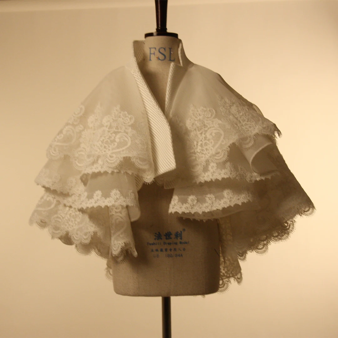 
Elegant ivory high collar simple appliques beautiful ruffles coat 