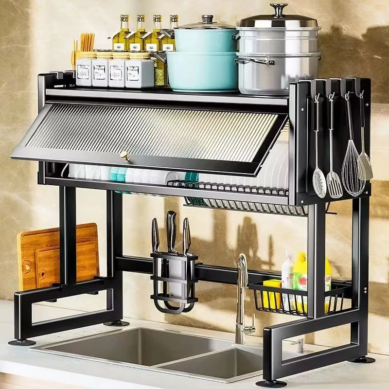 kitchen organizer shelf dish drying drainer rack 2 tier sink built in racks dishes double storage