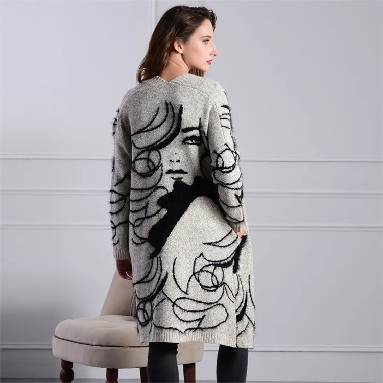 Fashion unique design ladies long cardigan sweaters
