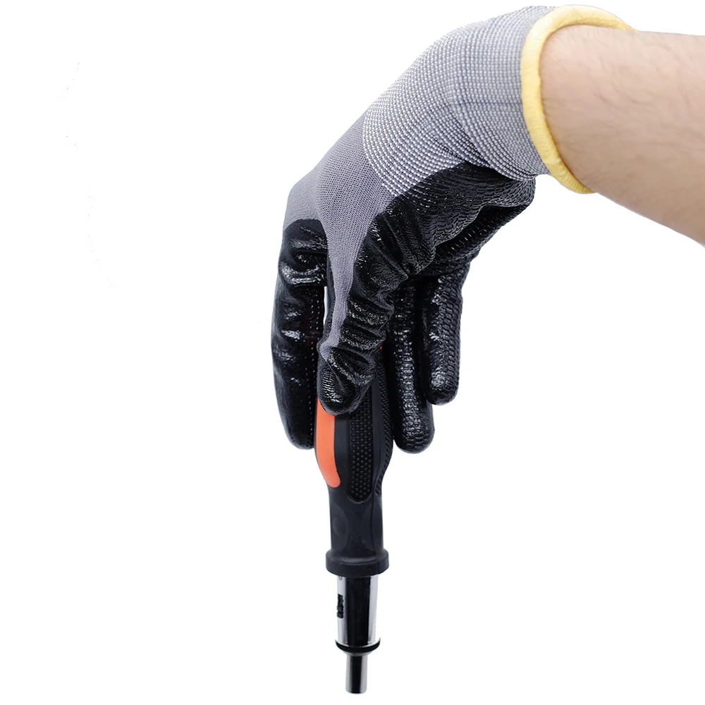 New Product 15G Grey Nylon And Spandex Black Micro Finish Coated Dipped Nitrile Safety  Glove