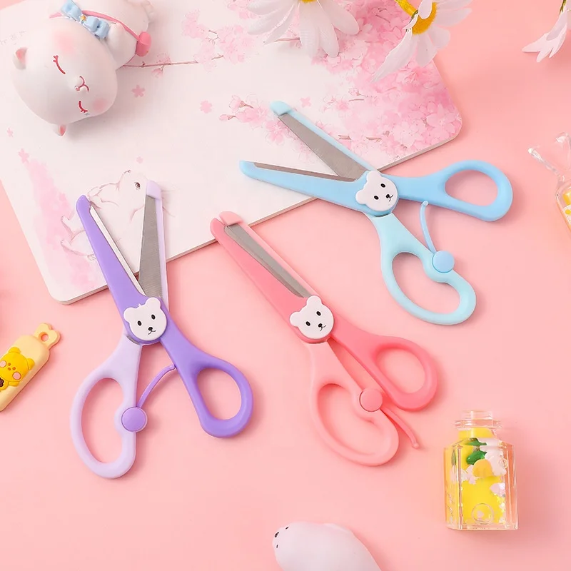 School stationery cute bear plastic kids safety scissors for paper cutting