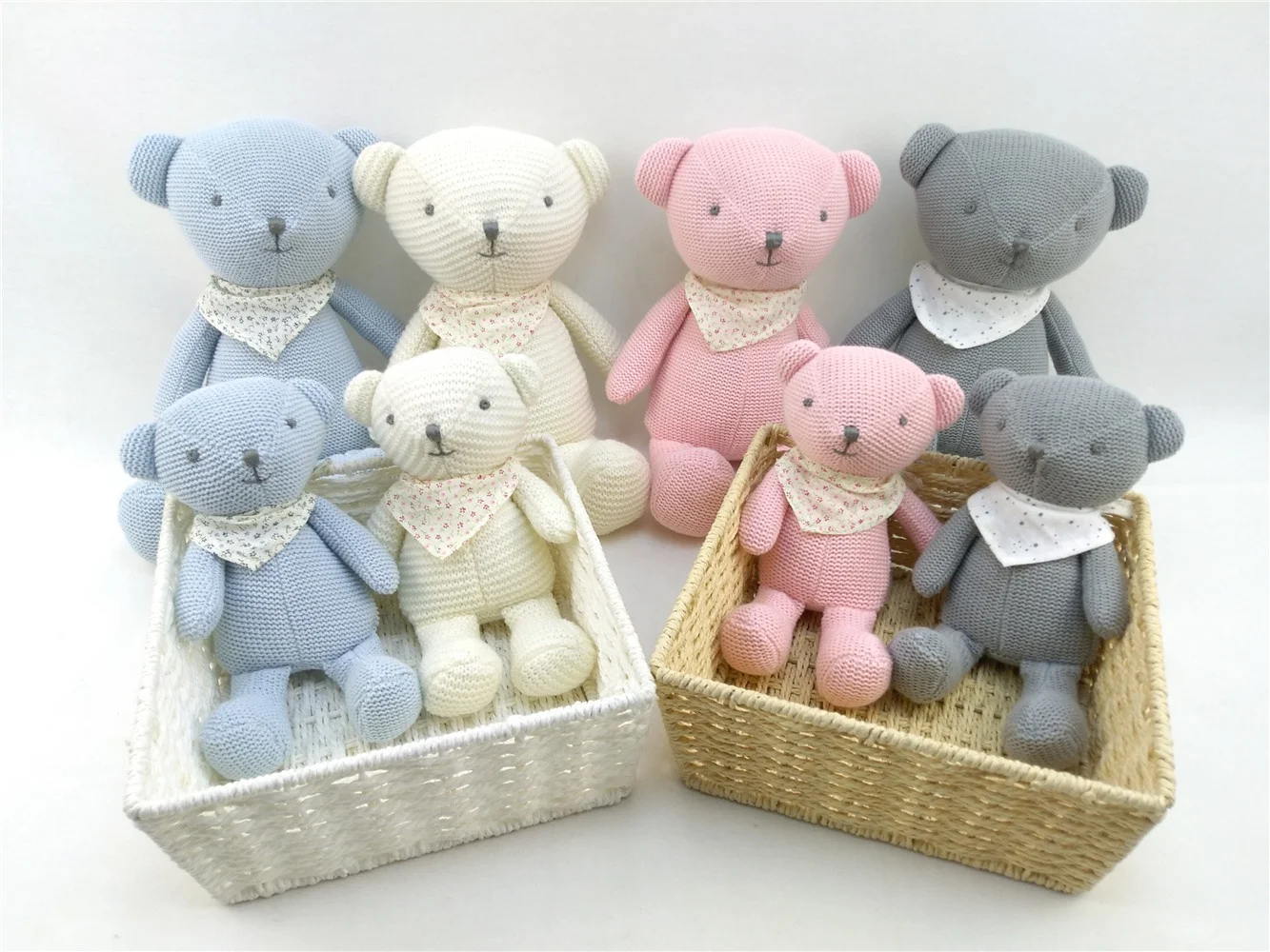 New Style Stuffed Customized Teddy Knitted Bear  Bear with Scarf Soft Cute Plush Toy Bear Custom Color Plush Animal Toy
