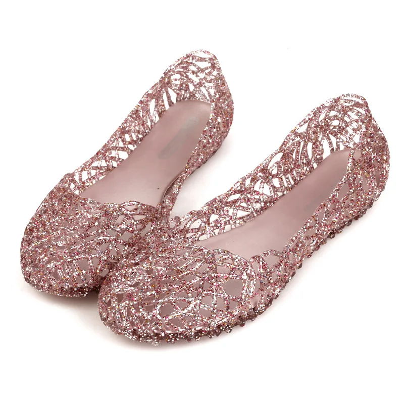 2022 summer latest women jelly shoes ladies PVC plastic bling pink gold wholesale shoes lady transparent jelly sandals