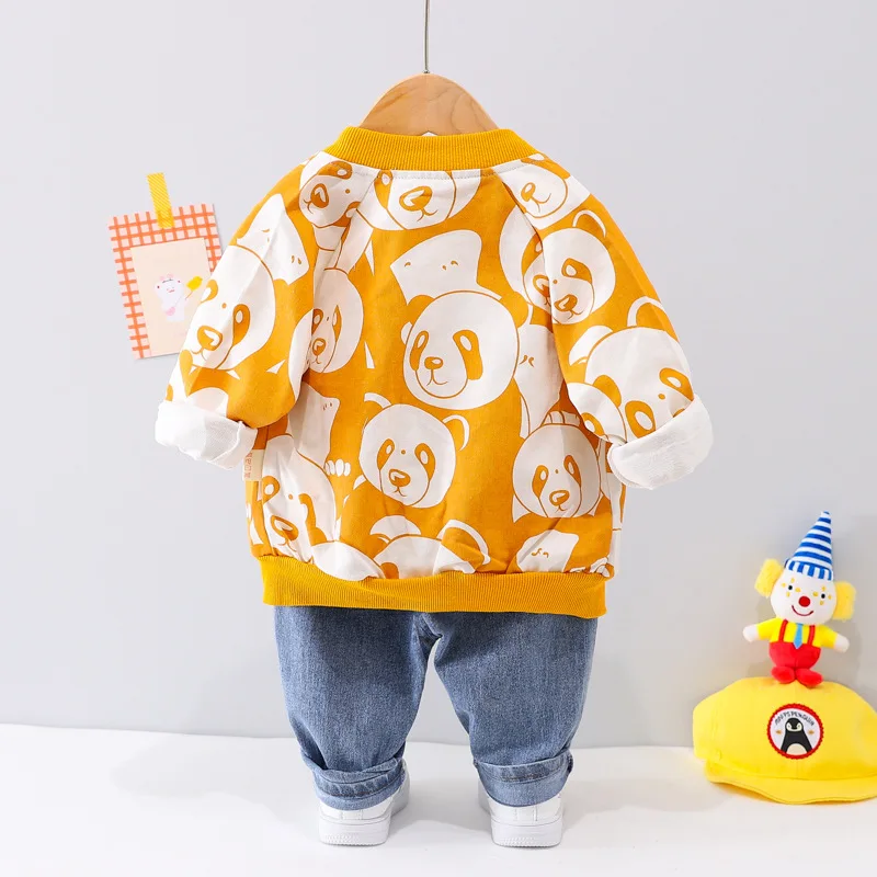 Children Cotton Wear Suits Boys Cartoon Print Panda T-shirt Pants 3Pcs Spring Autumn Sport Clothes