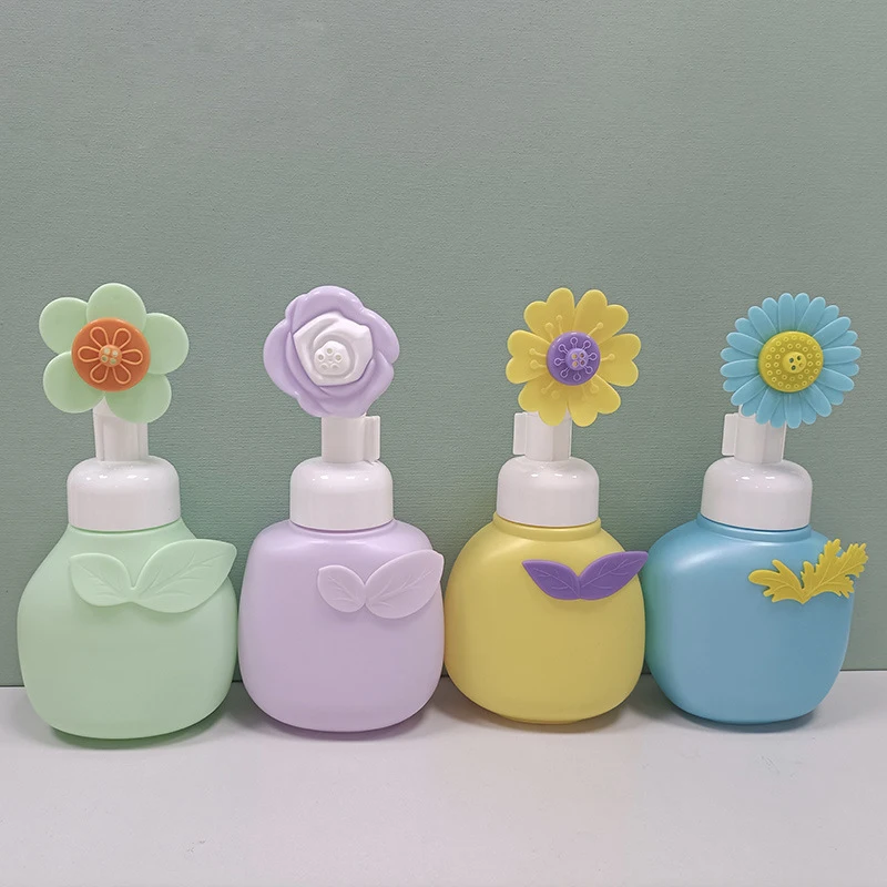 300ml New Design Beauty Flower Shape Facial Cleanser Foaming Bottle Custom Color logo Cosmetic Foam Packaging
