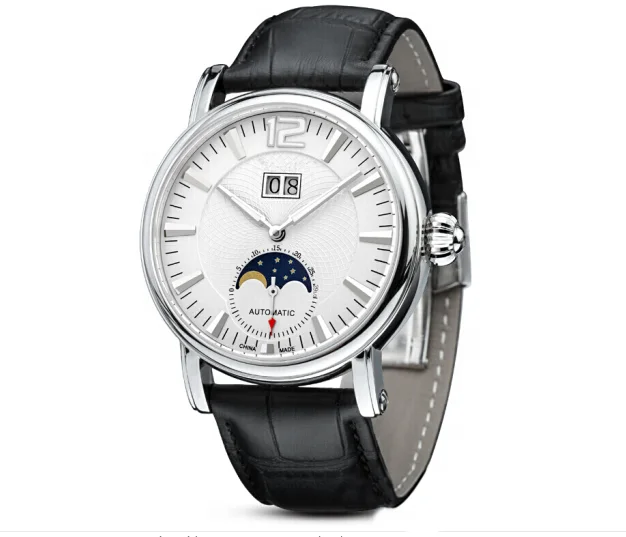 Classic stainless steel watch for men moon phase watch automatic