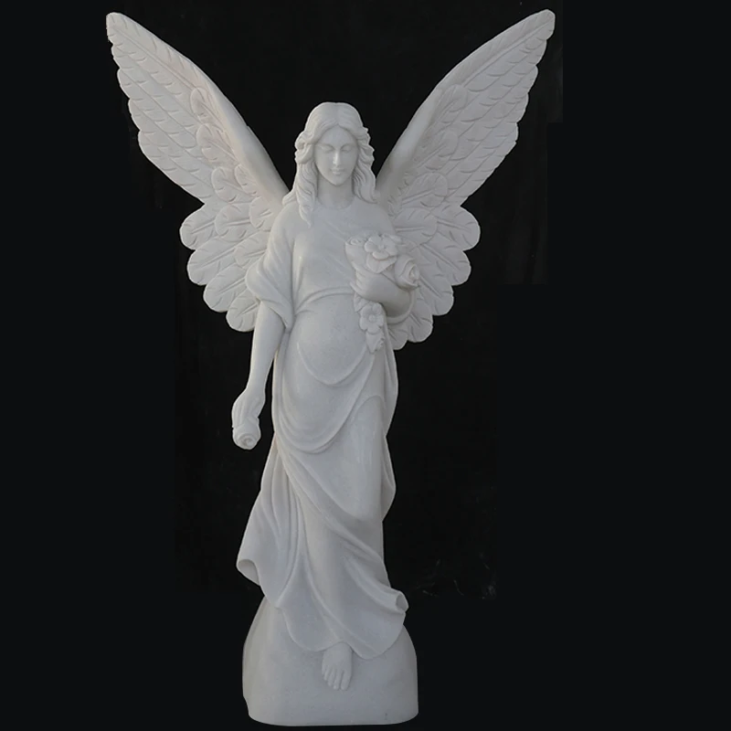 Figurines Hand Carved Sculpture Outdoor Marble Angel with Wings Statues Garden White Marble Angel