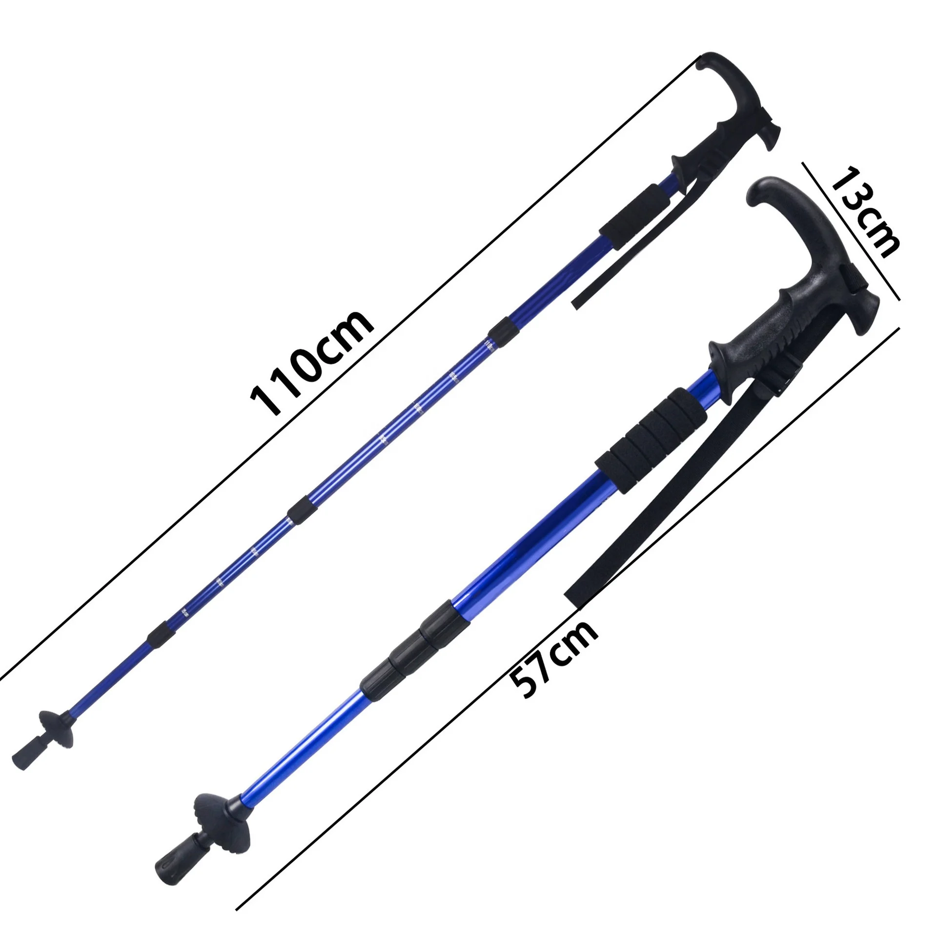 OEM ODM Customized Tracking Walking Hiking Sticks Trekking Poles Aluminum 3 Section Adjustable Folding Strap