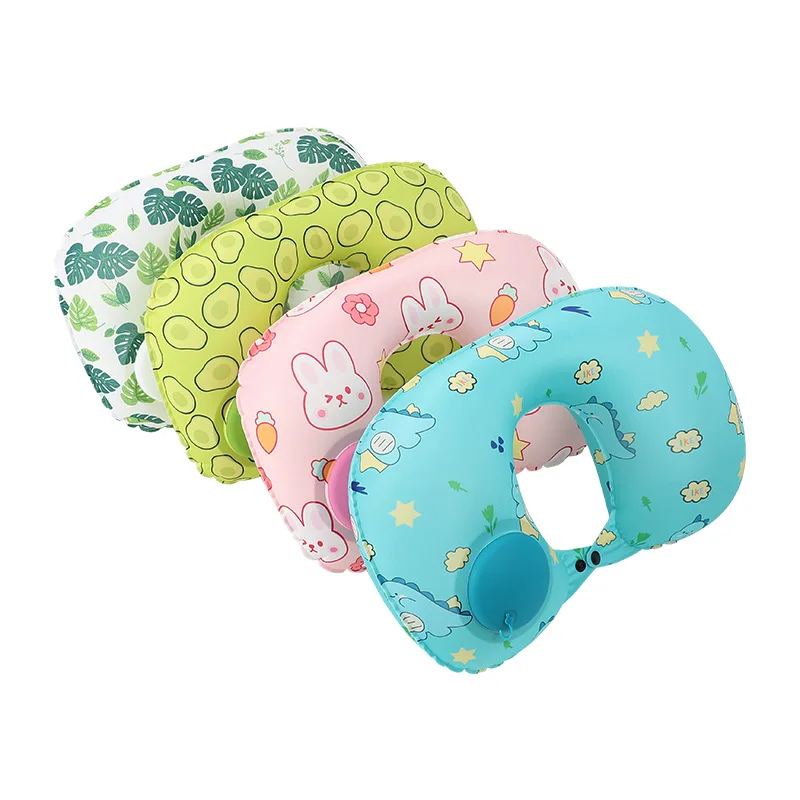 2024 Press ice silk anime cartoon air love beach travel wrap neck support sleep self inflating inflatable pillow for airplane