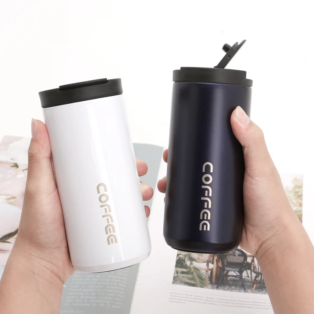 Custom Logo Vacuum Insulated Double Wall Tumbler To Go Reusable Coffee Mugs Reusable Stainless Steel Coffee Mug Cup With Lid