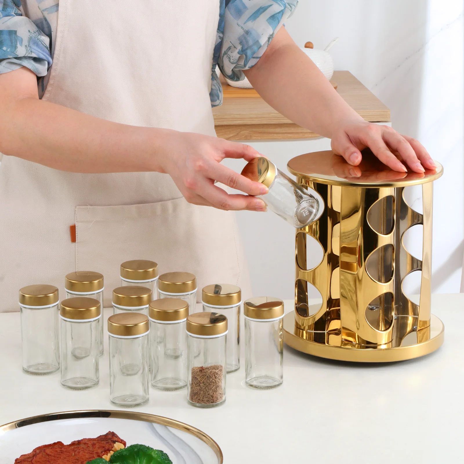 Buyerstar Rotating Seasoning Organizer 12 Jar Rotating Spice Rack Stainless Steel Standing Spice Tower