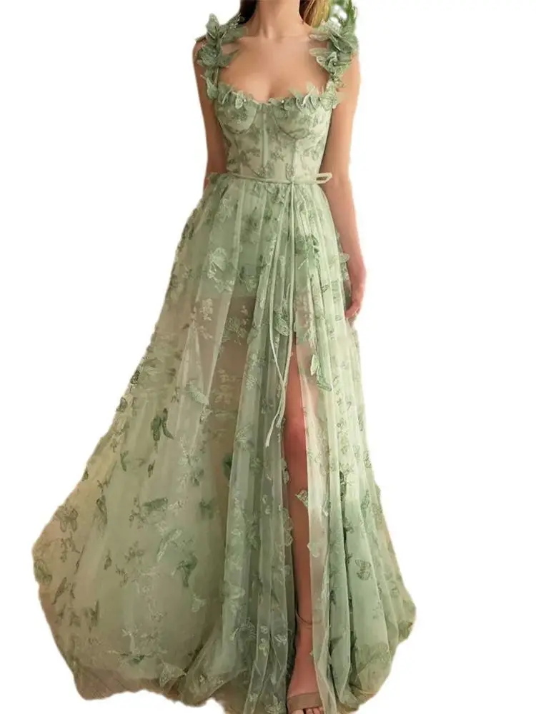 Wholesale Customized Wedding Dresses, Tulle Suspenders, High Split Bridal Party Beach Dresses
