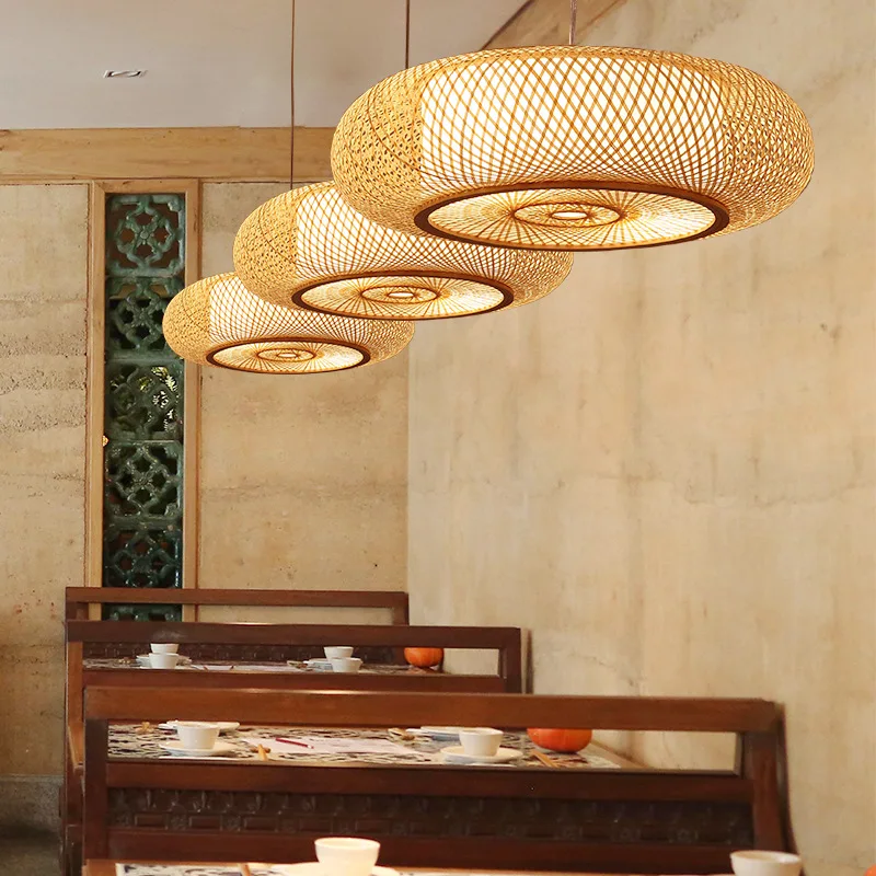 AUXO Retro Living Room Bedroom  Southeast Asian Restaurant Lamp Garden Teahouse Bamboo Woven Lamp Rattan Chandelier