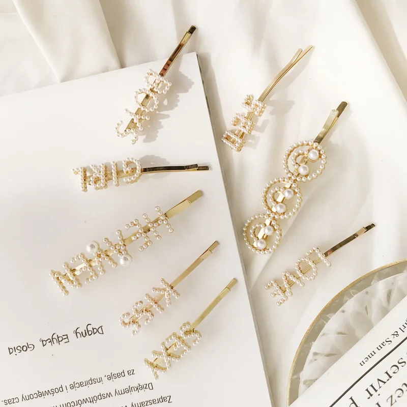 Fashion customizable letter pearl hair pin smiley face LOVE BOYS GIRL KISS 520 hairpin word clip bangs clip wholesale