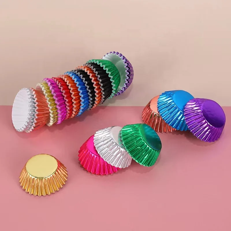 Food Grade Raw Material Aluminum Foil Disposable Muffin Cupcake Liner Baking Paper Cups Heat-Resistance Aluminum Cupcake Liner