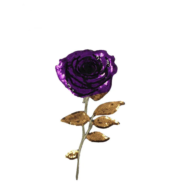 High Quality Sequined Rose Flower Appliques Iron On Sequins Denim Patch Embroidered Patches