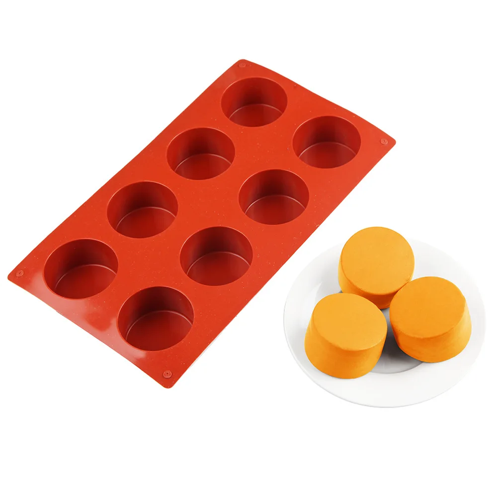 8 Cavity Round Cylinder Handmade Muffin Cheese silicone baking mold silicone baking pans Silicone Cake Brownie Mold Baking Tools