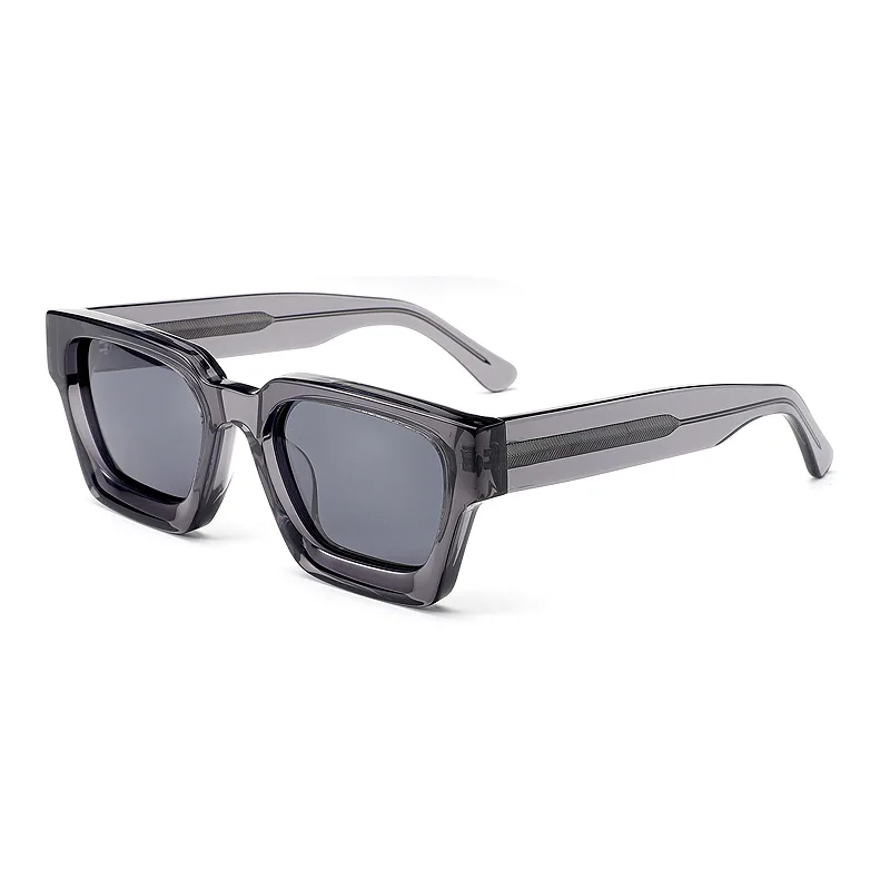 High End Custom Clear and Black Acetate UV400 Protective Brand Bevel Cut Big Square Men New Fashion Sunglasses