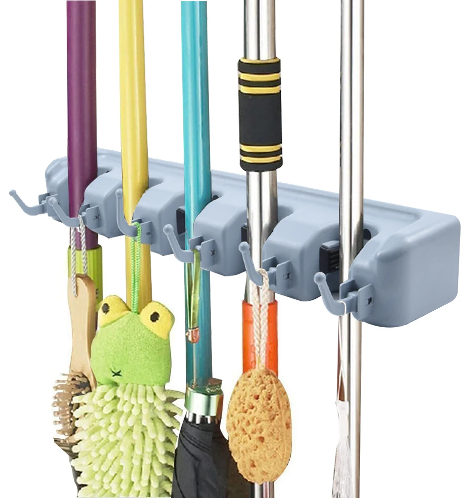 
Wall Mounted with 5 Position 6 Hooks for Brush Mop and Broom Tool Storage Tidy Organizer Mop Holder 