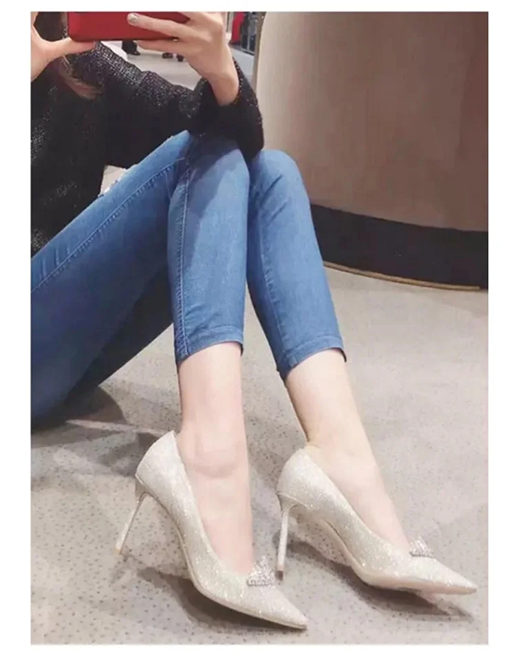 Luxury Glitter Crystal Mosaic White Bridal Wedding Shoes High Heels Ladies Party Dress Pumps