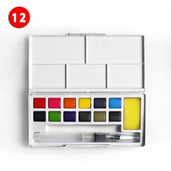 In Stock 12/18/24/36 Colors Professional Artist HalfPan Metallic Water Color Paint Cake Solid Watercolor Paint Set with Brush