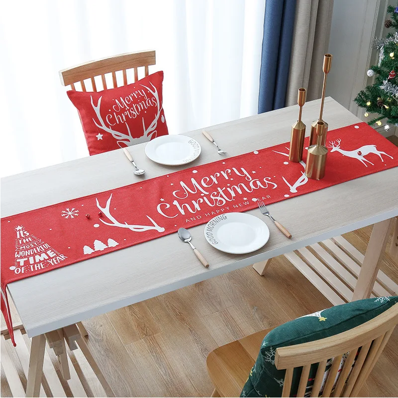 Christmas table runners polyester waterproof Xmas Tree Snowflake deer gnome Plaid Table Runner