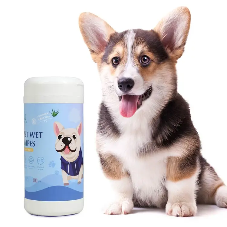 Custom Size Soft Non-woven No Alcoholic Pet Canister Wet Wipes, Disposable 80 Pieces Pet Deodorant Dog Cat Wet Tissues