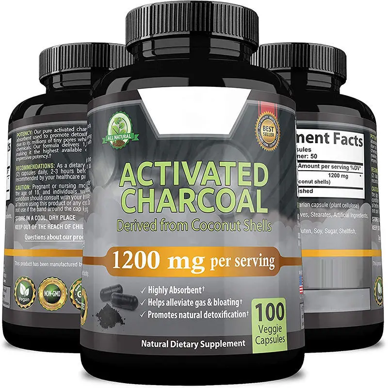 Activated Charcoal Capsules for Natural Detoxification Gas and Bloating control Healthcare Supplement