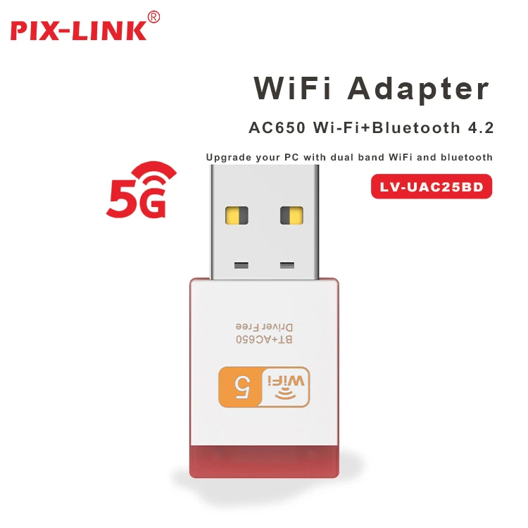 PIX-Link Bluetooth 4.2 Adapter for PC, 650Mbps 2.4/5.8G Dual Band  USB 3.0 Wireless Wifi Dongle, Support Windows 7/8.1/10/11
