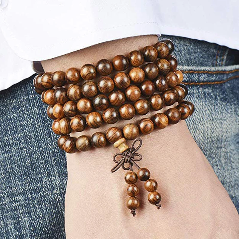 Peaceful 8mm 108 Pieces Wooden Beads Buddhist Prayer Mala Necklace Bracelet