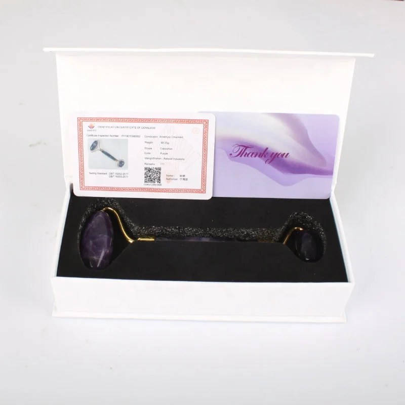 high quality natural anti aging face purple quartz jade amethyst facial roller gua sha with box