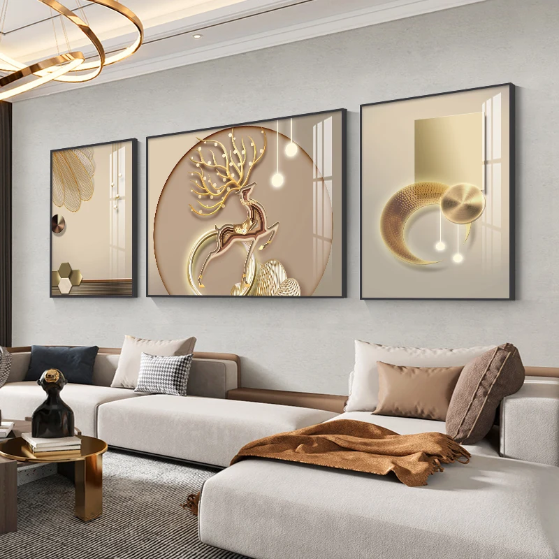Light Luxury Living Room Decorative Painting, Abstract Sofa Background Wall Crystal Porcelain Mural