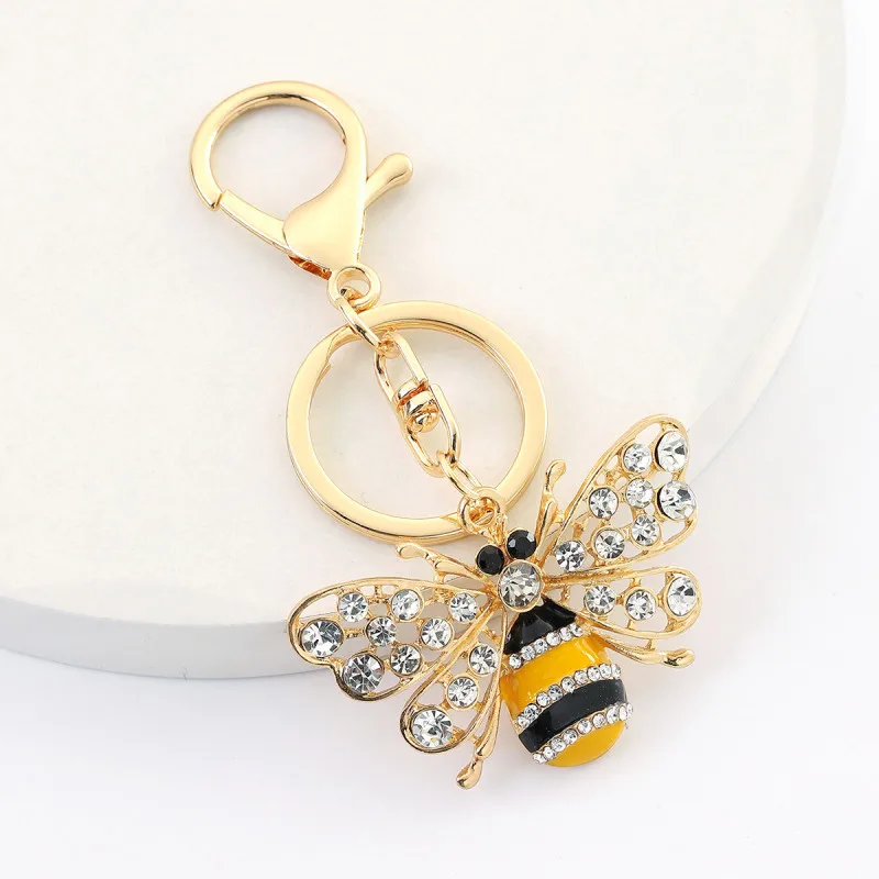 Rhinestone Little Bee Keychain Bumble Bee Sparkling Keyring Animal Key Chain Decor in A Box for Bag Purse Wallet
