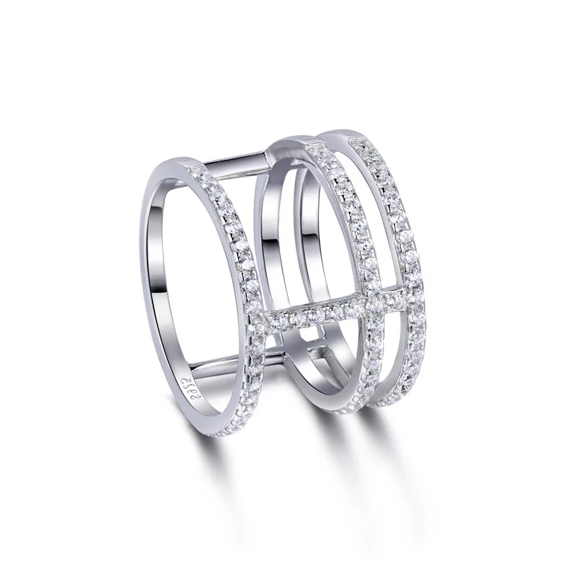 Wonder Big Bold Triple Layers Chain Gold Pave Silver Gems Grade AAAAA Cubic Zirconia 9ct Carats 10K Gold Ring Women, Gold Ring